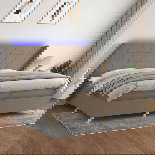  Krevet box spring s madracem LED smeđesivi 200x200 cm tkanina Cijene
