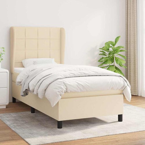  Krevet s oprugama i madracem krem 100 x 200 cm od tkanine Slike