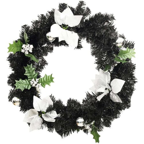 VidaXL Božićni vijenac s LED svjetlima crni 60 cm PVC Slike