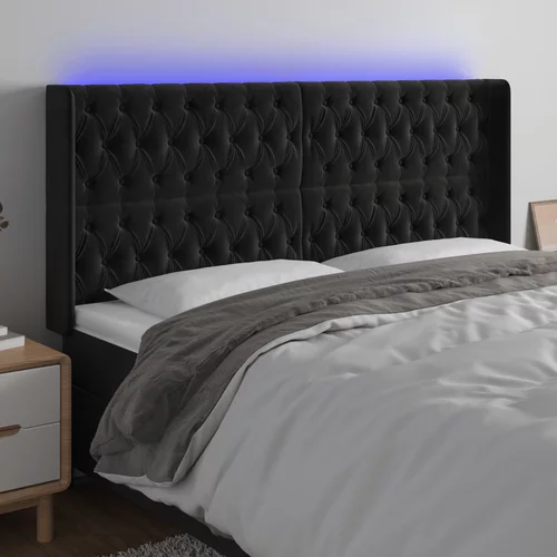 vidaXL LED posteljno vzglavje črno 183x16x118/128 cm žamet