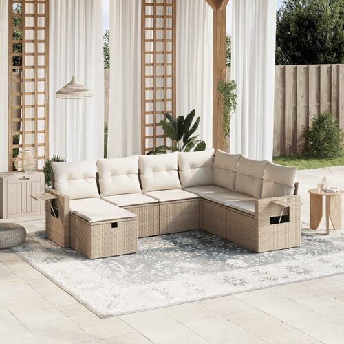 vidaXL 7-dijelni set vrtnih sofa od poliratana s jastucima bež Cijene