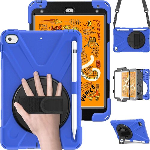 NIKCORP Ovitek za iPad Mini 4 / 5 s stojalom, ročajem in naramnim trakom, robustna troslojna za&scaron;čita, moder, s prostorom za pisalo, (5000139167) Cene