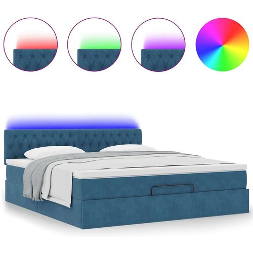 VidaXL otomanski krevet s madracem&amp;amp;amp led tamnoplavi 180x200cm bar&amp;scaron;unasti Slike