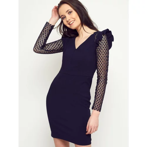 IN Vogue Pencil dress with openwork sleeves navy blue