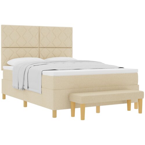 vidaXL Box spring krevet s jastukom Krema 200 x 160 cm tkanina - Krema 160 x 200 cm Dizajn s rombovima Cene