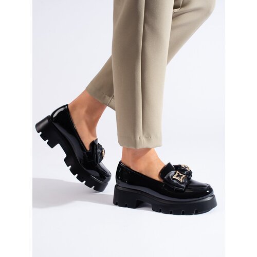 SHELOVET Black lacquered loafers with bow Slike