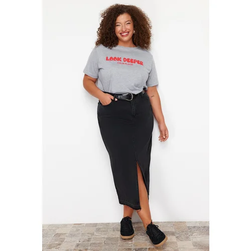 Trendyol Curve Black Denim Plus Size Skirt