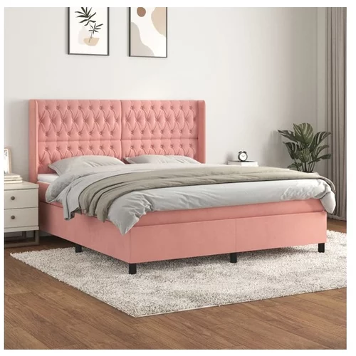 vidaXL Box spring postelja z vzmetnico roza 180x200 cm zamet
