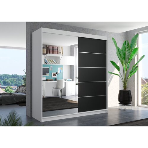ADRK Drsna omara z ogledalom OLIVER 200 cm - BELA-�RNA Cene
