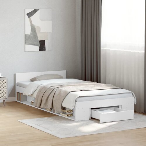 Furnova Posteljni okvir s predalom bel 75x190 cm inženirski les, (21934662) Slike