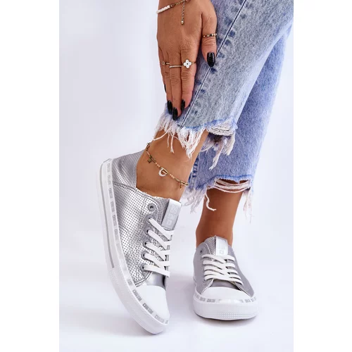 Big Star Women's Leather Low Sneakers LL274016 Silver
