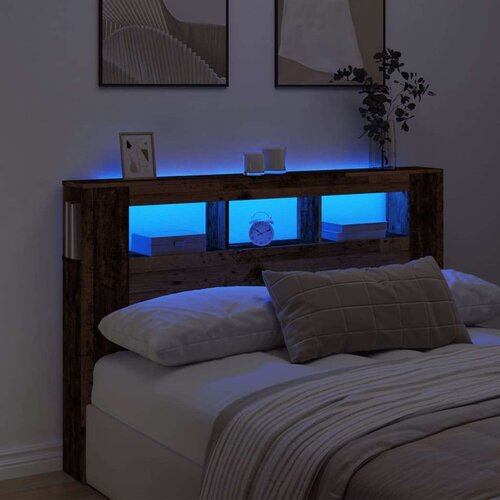 vidaXL LED posteljno vzglavje starinski les 160x18,5x103,5 cm inž. les Cene