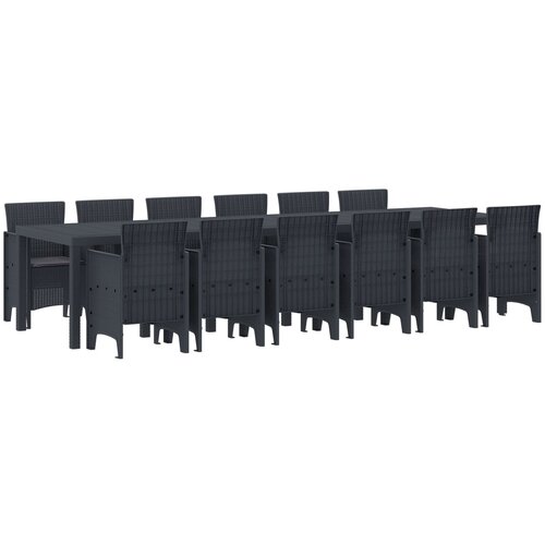 VidaXL 13-delna vrtna jedilna garnitura z blazinami Antracid Poli ratan, Vrtna miza Antracid 200x100x73 cm Poli ratan, Vrtna miza Antracid 150x100x73 cm Poli ratan, Vrtni stoli z blazinami 4 kosi Antracid Poli ratan Slike