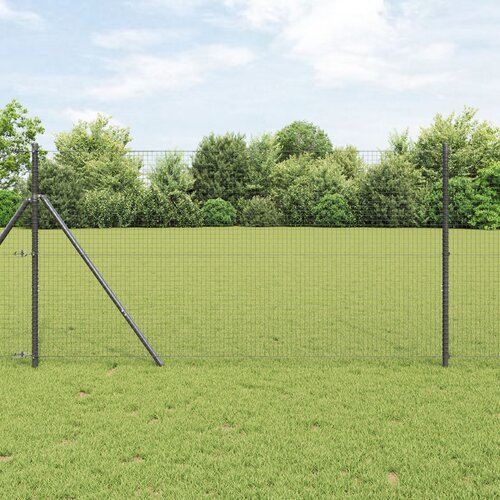 VidaXL Žičnata ograja s 13 stebri Siva 1x50 m Kovina Slike