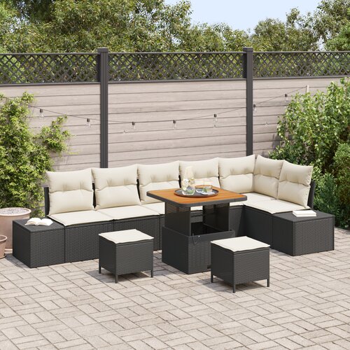 VidaXL 9 komadni vrtni sofa set s jastucima crni poli ratan akacija Slike