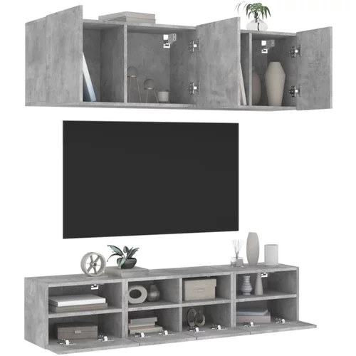  5-dijelni zidni TV elementi svjetlima boja betona drveni