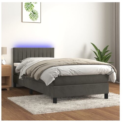  Box spring postelja z vzmetnico LED temno siva 90x200 cm žamet Cene