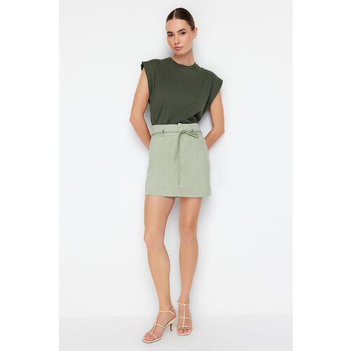 Trendyol Khaki Binding Belt Detailed Mini Woven Skirt Cene