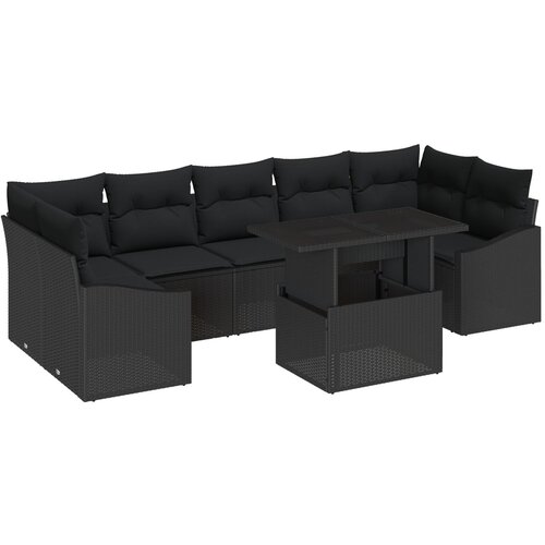 vidaXL 8-delni Vrtni Sofra Set z Blazinami Črn Poli Ratan, (22091710) Cene