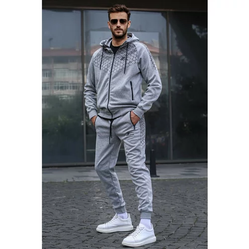 Madmext Gray Printed Hoodie and Tracksuit Set 5906