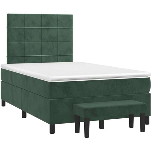 vidaXL Krevet box spring s madracem tamnozeleni 120x190 cm bar&scaron;unasti - Tamnozelena 120 x 190 cm Blok s kvadratima Cijene