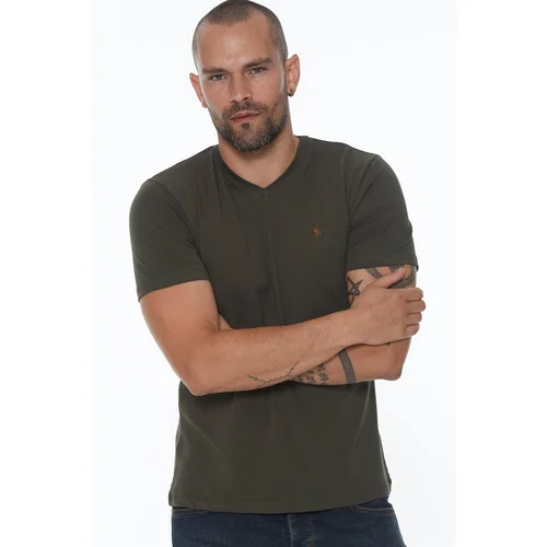 Dewberry T8568 V-NECK MEN'S T-SHIRT-KHAKI