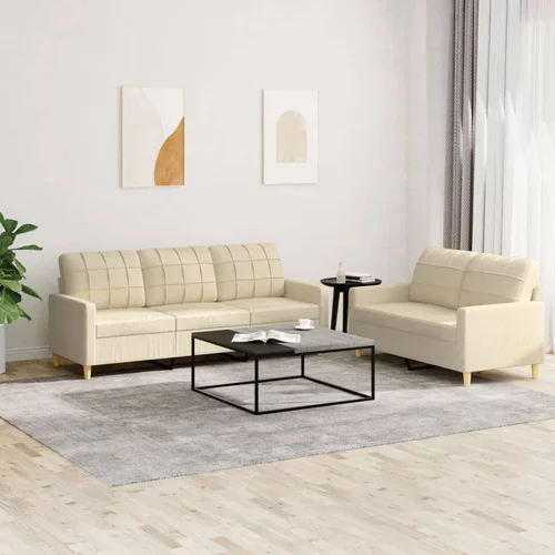  2-dijelni set sofa s jastucima krem od tkanine