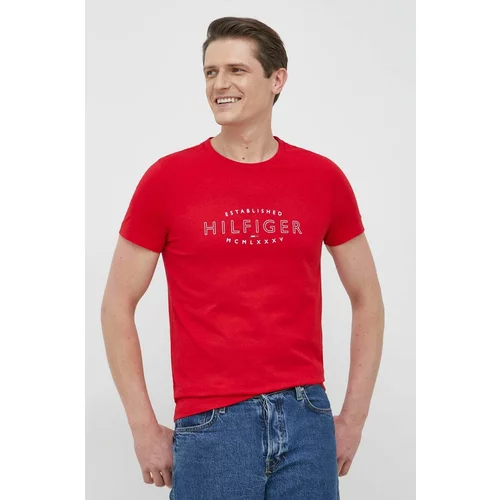Tommy Hilfiger Bombažna kratka majica rdeča barva