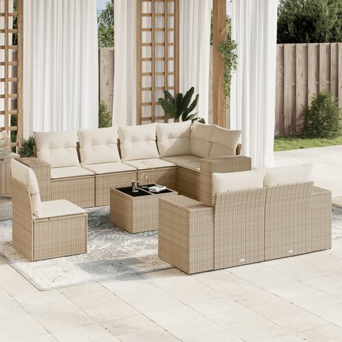VidaXL 9-dijelni set vrtnih sofa s jastucima bež od poliratana Slike