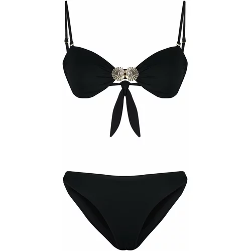Trendyol Black Plain Strapless Accessory Regular Bikini Set