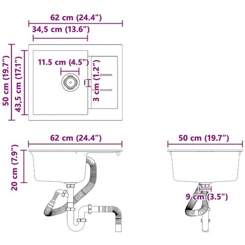  Lavabo - Umivaonik Bijelo 620 x 500 mm 80% kvarc i 20% smola Slike