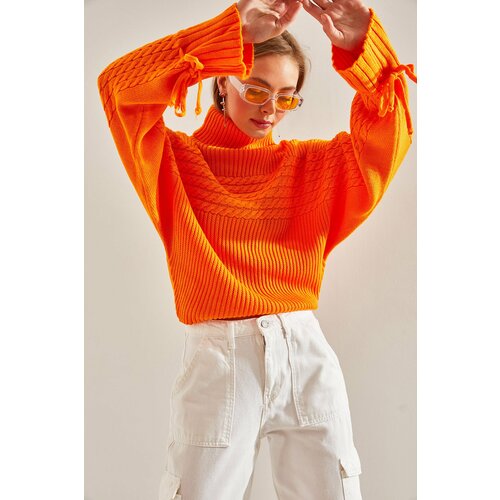 Bianco Lucci Women's Turtleneck Sleeves Lace Up Patterned Knitwear Sweater Cene