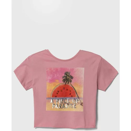 Sisley Otroška bombažna kratka majica roza barva