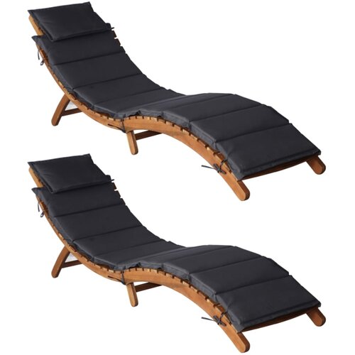 VidaXL Ležaljke za sunčanje s jastucima 2 kom tamnosive drvo bagrema Slike