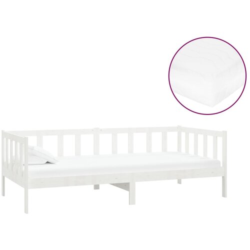 VidaXL Dnevna postelja z vzmetnico 90x200 cm bela trdna borovina, (20645031) Slike