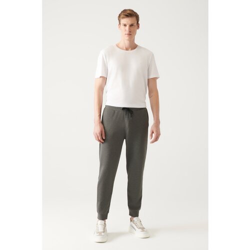 Avva Men's Gray Lace-up Waist Elastic Waist Standard Fit Regular Cut Jogger Sweatpants Slike