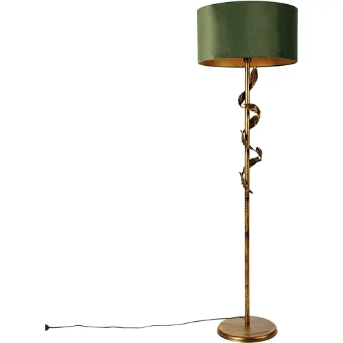 QAZQA Vintage stoječa svetilka starinsko zlato z zelenim senčnikom - lipa