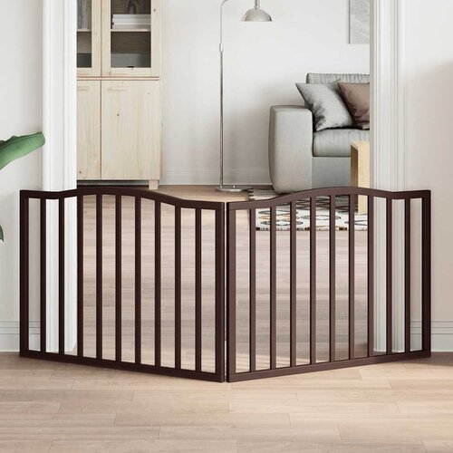 VidaXL Vrata za pse zložljiva 2 panela rjava 160 cm topolovina Slike