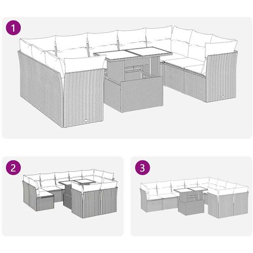 VidaXL 10-dijelni set vrtnih sofa od poliratana s jastucima sivi Slike