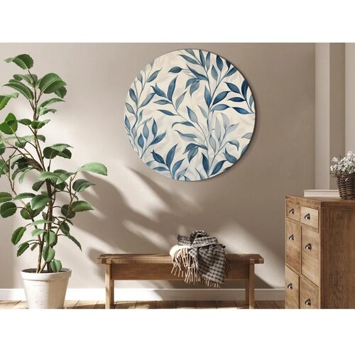  Okrugla slika - Leaves in Blue Colors Delicate Botanical Motif 40x40 Cijene