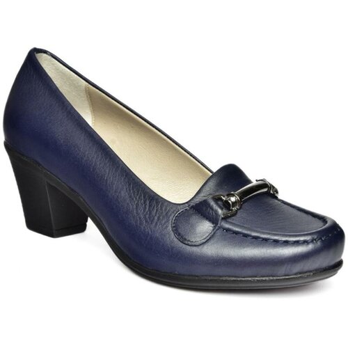 Fox Shoes R908037103 Navy Blue Genuine Leather Thick Heeled Women's Shoes Slike