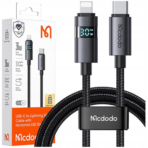 McDodo KABEL Z ZASLONOM USB-C LIGHTNING 36W 1M ZA IPHONE X 11 12 13 14, (5000296026) Cene