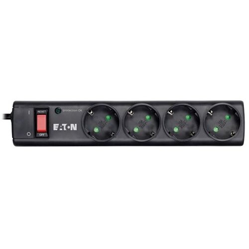 Eaton Protection Strip 4 DIN, 10A, Input: Schuko, Outputs: (4) Schuko Power Cord Lenght 1m Over voltage protection On/Off switch Cijene