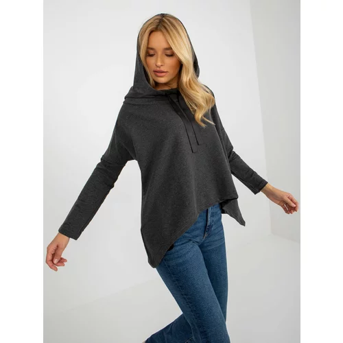 Fashion Hunters Dark grey asymmetrical blouse with pockets and hood