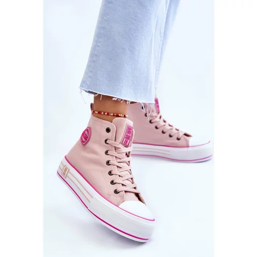 Big Star Women's High Textile Platform Sneakers LL274186 Pink