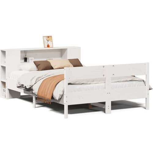 VidaXL Krevet s regalom z knjige bez madraca bijeli 135x190cm borovina Slike