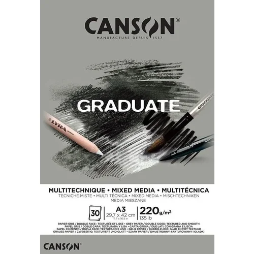 Canson Pad Graduate Mixed Media A3 220 g Grey Blok za skiciranje