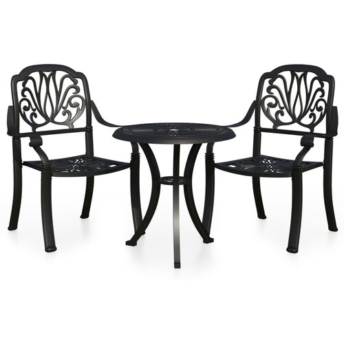  3-dijelni bistro set od lijevanog aluminija crni Slike