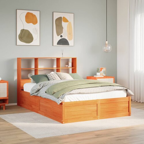 vidaXL Posteljni okvir brez vzmetnice voščeno rjav 140x190 cm borovina Cene