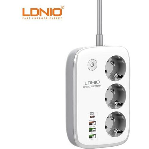 Ldnio Pametni produzni kabel SEW3452 3xuticnice + 3xUSB + 1xUSB-C bela Slike